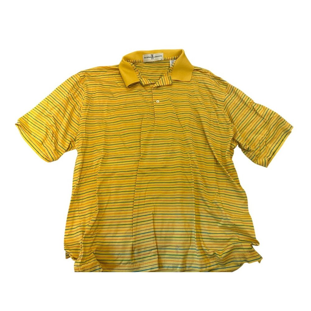 Fairway & Greene Yellow Striped Polo Shirt L 100% Cotton Vintage Colorful